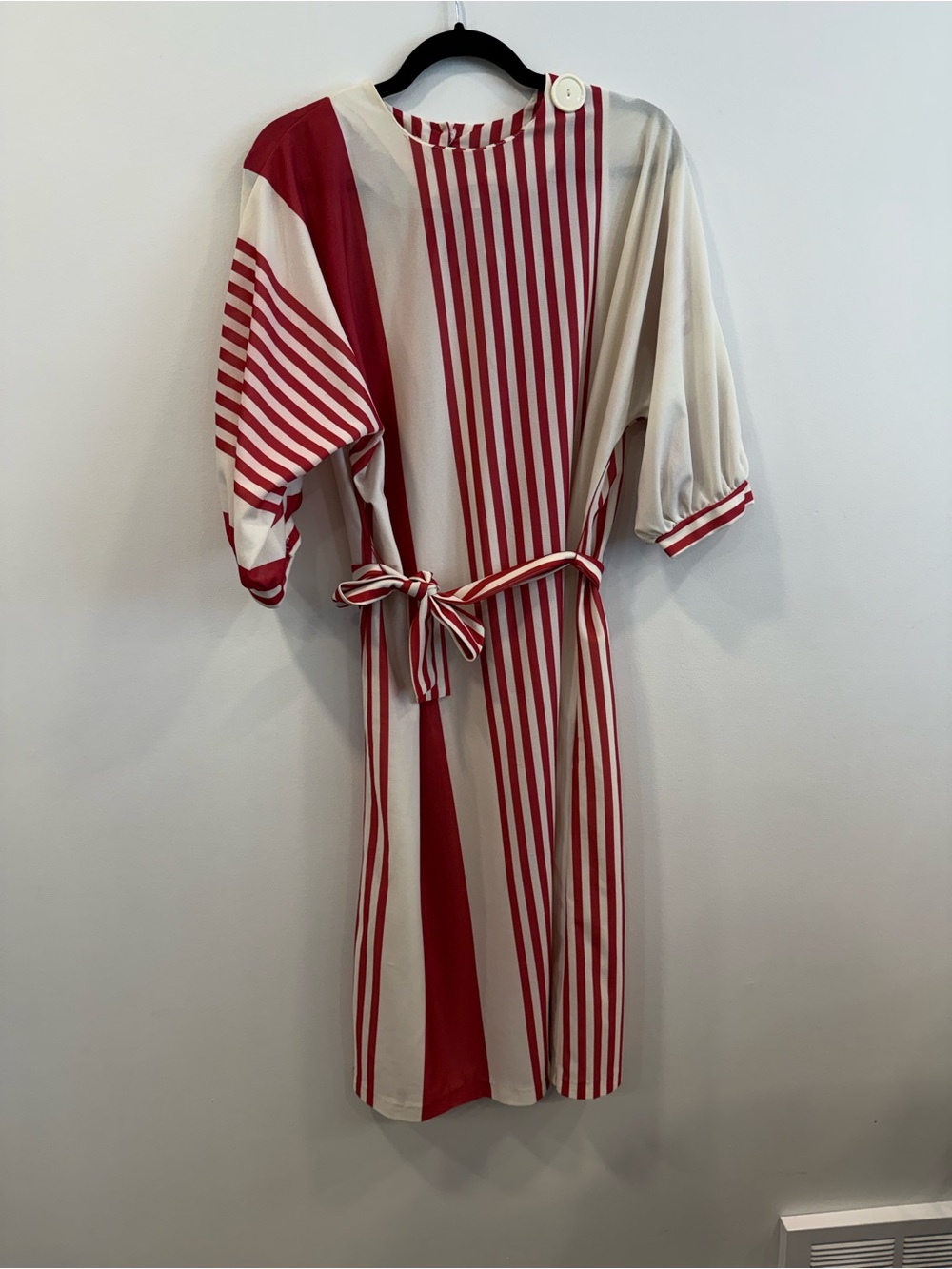Vintage Red & White Striped Belted Midi Dress
